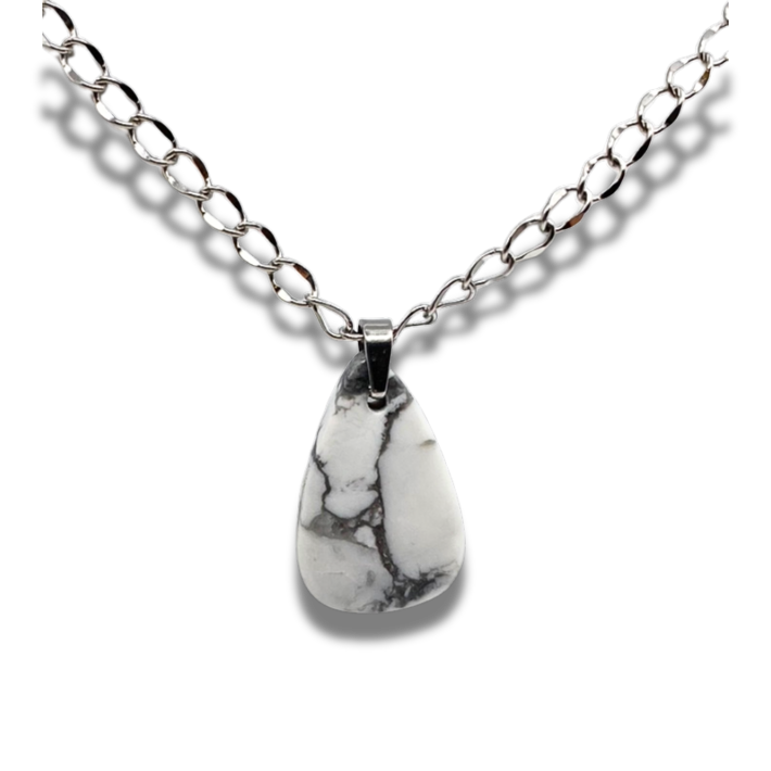 Howlite 2cm pear shaped pendant on stainless steel chain